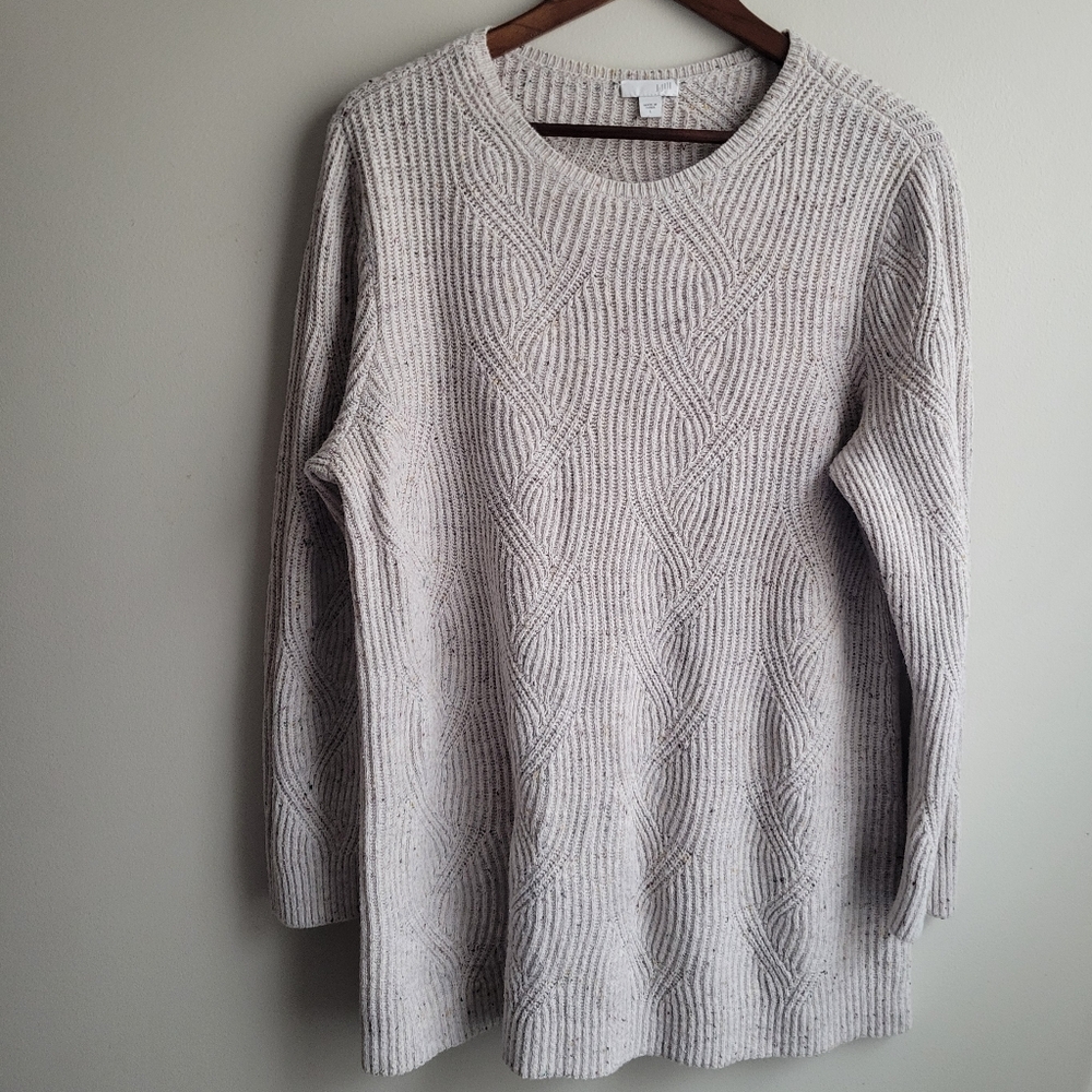 J. Jill Grandmacore Cableknit Beige Multi Women's 90s Oversize Baggy Sweater, L